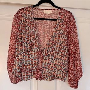 Anthropologie Floral Print Open Front Blouse